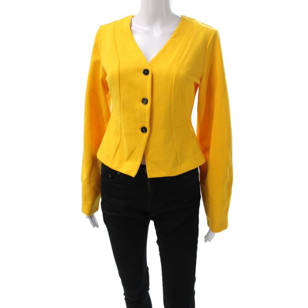 Aligne Womens Yellow Knit Basic Jacket Long Sleeve Button Size 4